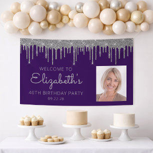 Foto Lila Silver Glitzer Tropfen 40. Geburtstag Banner