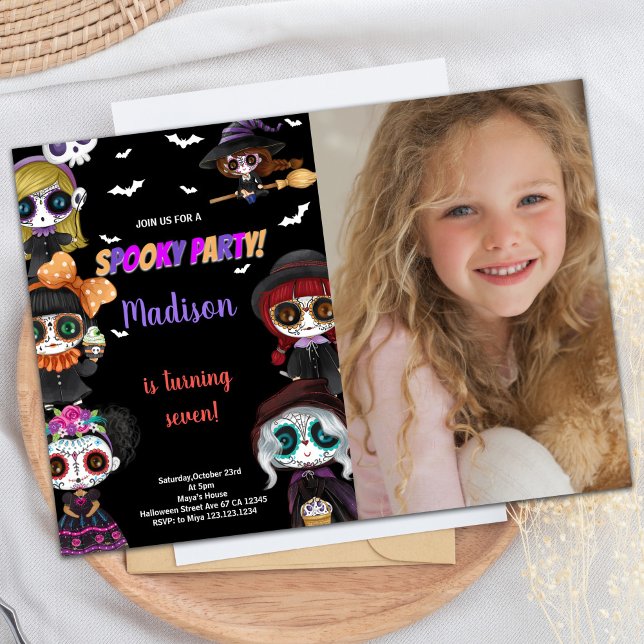 Foto Lila Spooky Black Halloween Geburtstag Einladung (Photo Purple Spooky Black Halloween Birthday Invitation)