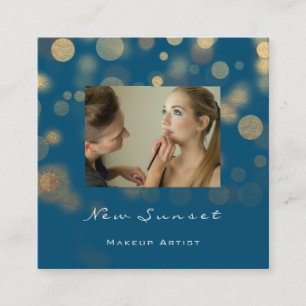Foto Linen Makeup Artist Beruflich Blue Gold Quadratische Visitenkarte