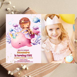 Foto Little Mermaid Girl Birthday Party Einladung