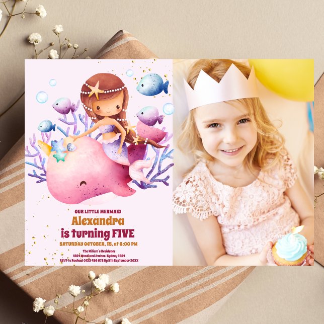 Foto Little Mermaid Girl Birthday Party Einladung (Von Creator hochgeladen)