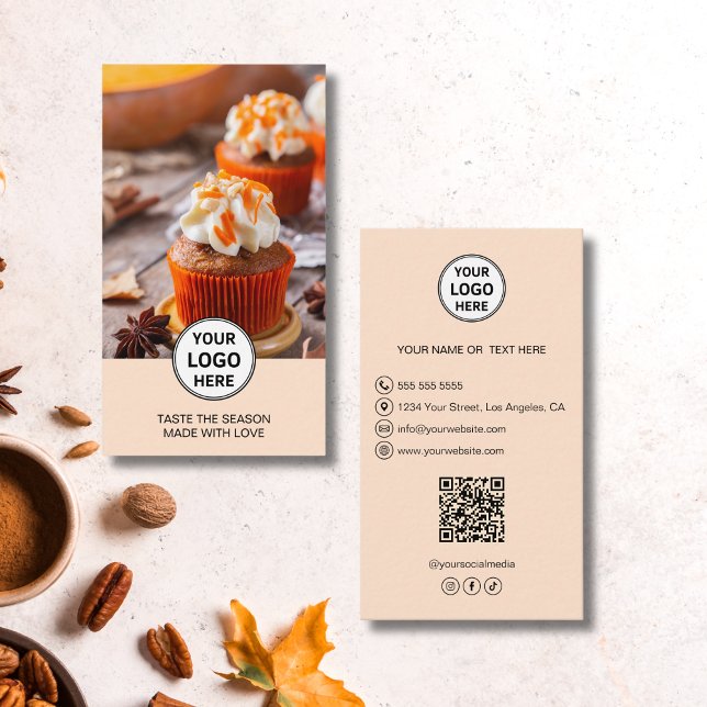 Foto-Logo für Bäckereien Visitenkarte (Bakery Custom Photo Logo QR Business Card)
