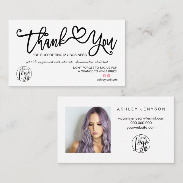 Foto-Logo für Schwarz/Weiß, danke Visitenkarte (Vorne/Hinten)