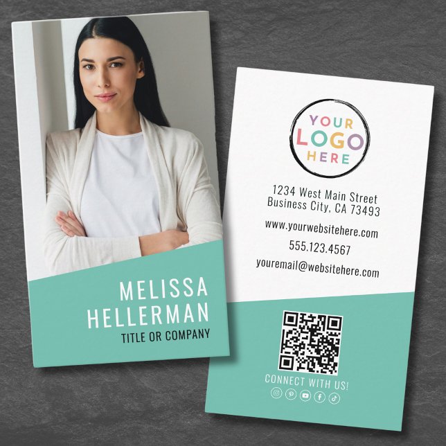Foto Logo QR-Code Modern Professionell Vertikal Visitenkarte (Photo Logo QR Code Modern Professional Vertical Business Card)