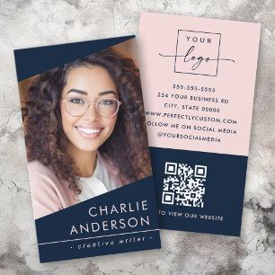 Foto-Logo QR-Code Modernblau beruflich Visitenkarte