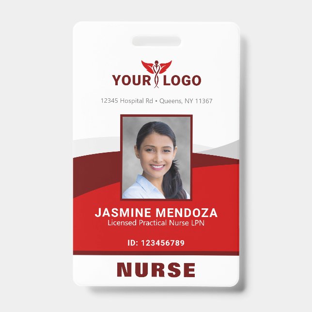 Foto Logo Red Template Employee Name Nurse ID Ausweis (Vorderseite)
