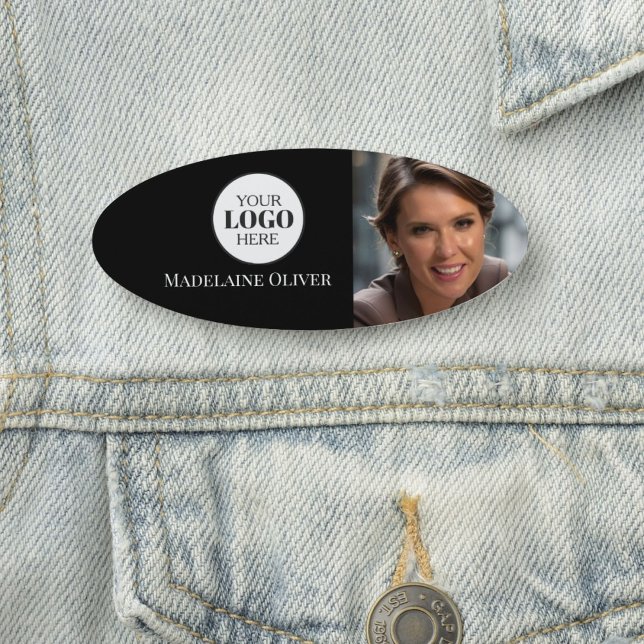 Foto-Logo Schwarz-weiß Einfach Oval Namensschild (Von Creator hochgeladen)