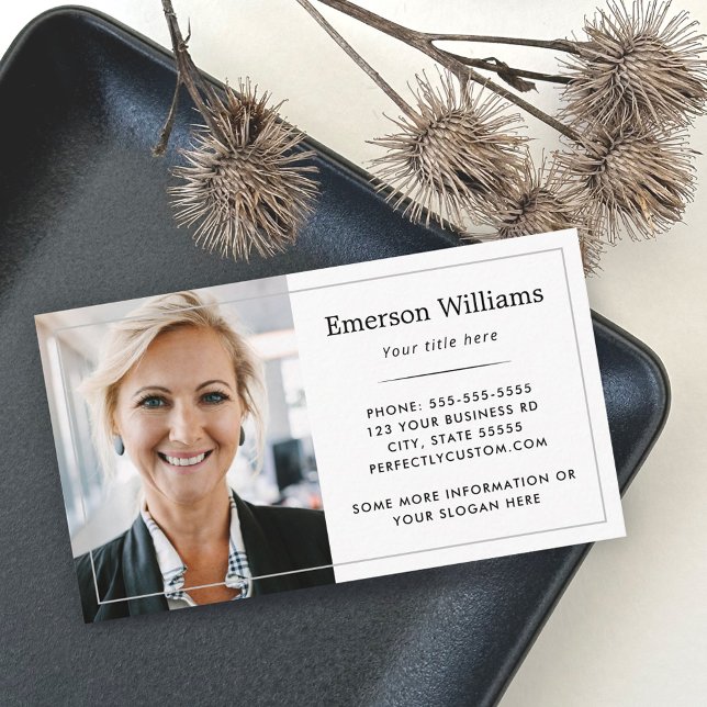 Foto-Logo weiß, dünner Rand elegant weiß Visitenkarte (Von Creator hochgeladen)