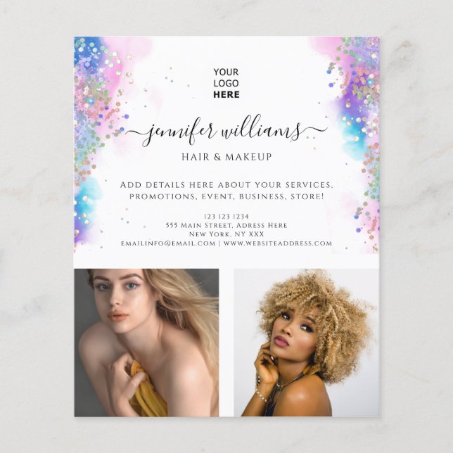 Foto Logo Werbung Wasserfarbe Holo Glitzer Flyer (Vorne)