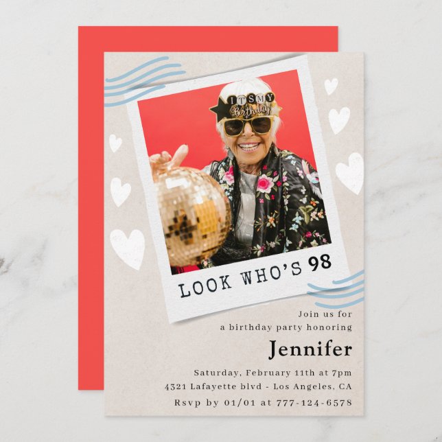 Foto Look, der 98. Geburtstag Einladung (Vorne/Hinten)