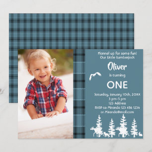 Foto lumberjack 1. Geburtstag Party blauer Junge Einladung