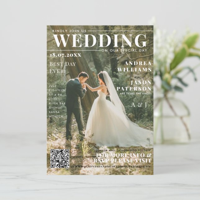 Foto Magazine Cover Wedding Einladung (Stehend Vorderseite)