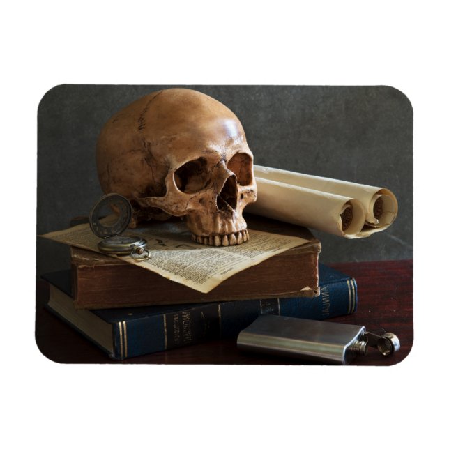Foto-Magnet "Skull on Books" Magnet (Horizontal)