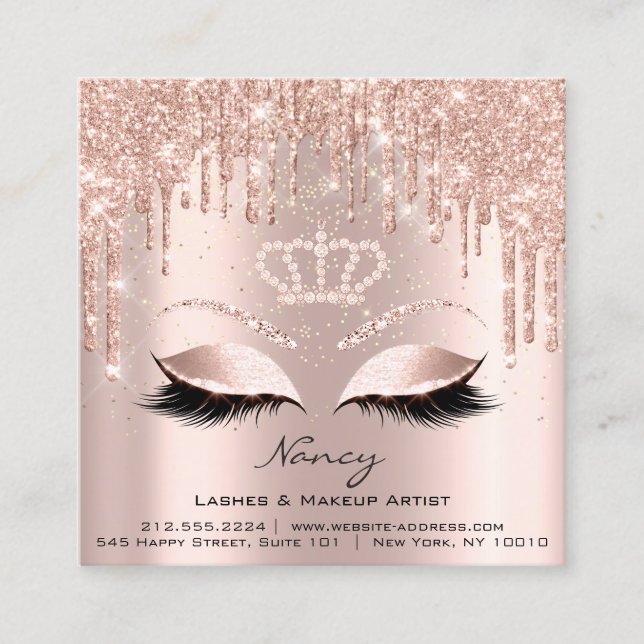 Foto Makeup Artist Eyelashes Brow Rose Gold Quadratische Visitenkarte (Vorderseite)