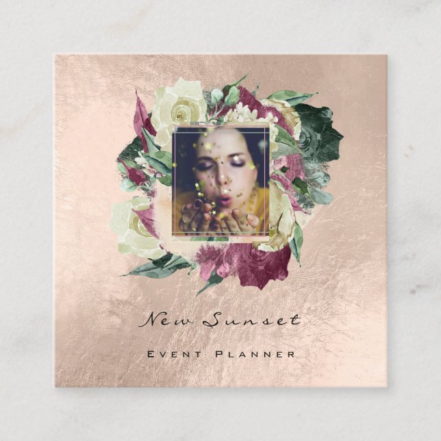 Foto Makeup Blogg Event Planner Blumenblush Rose Quadratische Visitenkarte (Vorderseite)