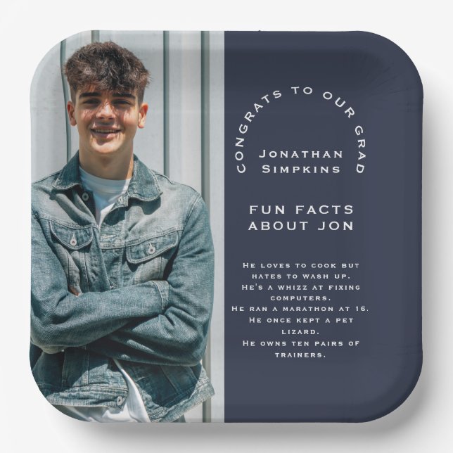 Foto Männliche Glückwunsch Grad 2025 Party Navy Fu Pappteller (Vorderseite)