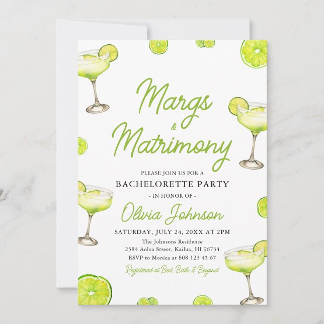 Foto Margs & Matrimone Cocktail Bachelorette Einladung (Vorderseite)