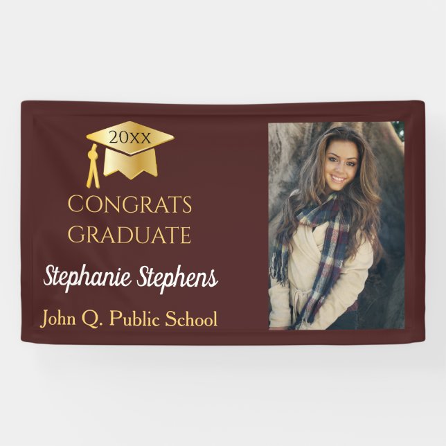 Foto Maroon Gold Glückwunsch Graduate Name | Schul Banner (Horizontal)
