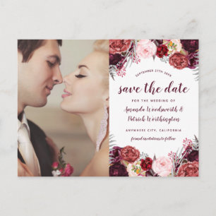Foto Marsala Blush Peony Save the Date Cards Ankündigungspostkarte