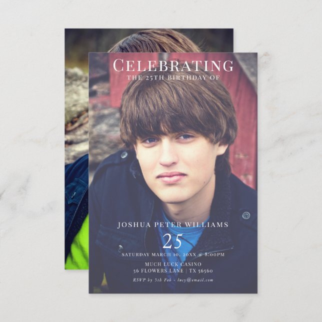 Foto Masculine 25. Geburtstag Einladung (Vorne/Hinten)