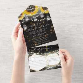Foto Mason Jar Sonnenblume Black & Gold Hochzeit All In One Einladung