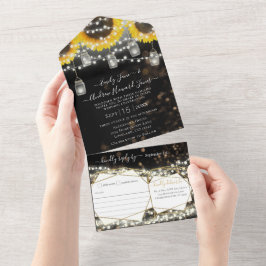 Foto Mason Jar Sonnenblumen Gelb & Gold Hochzeit All In One Einladung