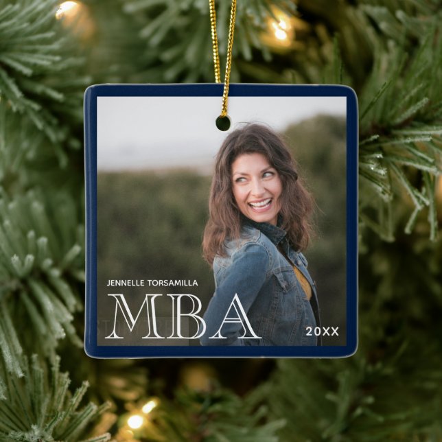 Foto MBA Grad Name Blue Abschluss Keramikornament (Baum)
