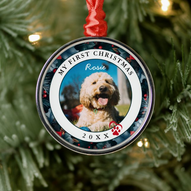 Foto mein erster Weihnachtshund Ornament Aus Metall (Baum)