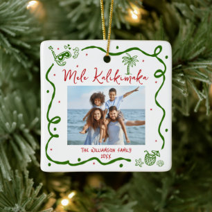 Foto Mele Kalikimaka Rot Grün Doodles Weihnachten Keramikornament