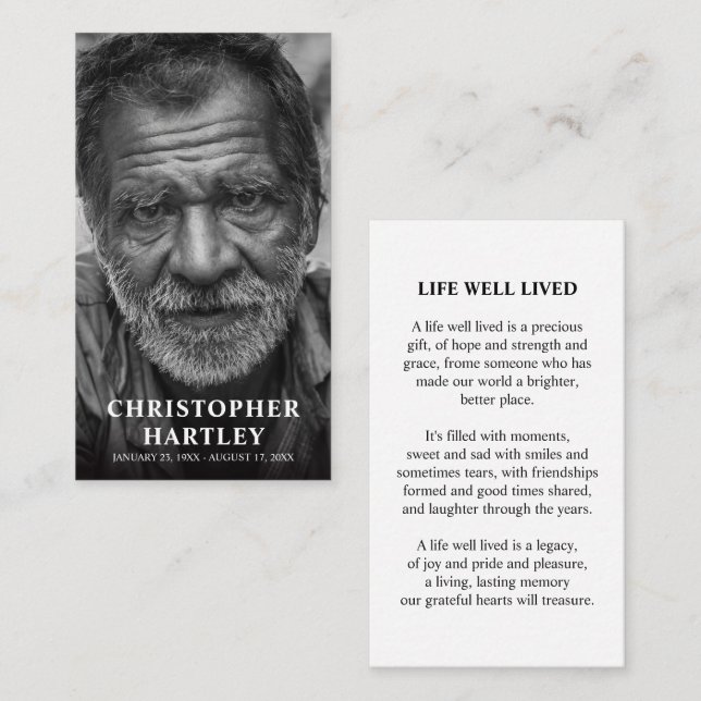 Foto Memorial Beileid Gebet Telefonnummerkarte (Vorne/Hinten)