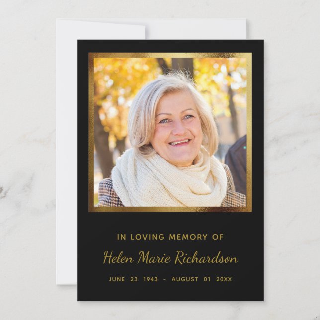 Foto Memorial Gold Beileid Vielen Dank Dankeskarte (Vorderseite)