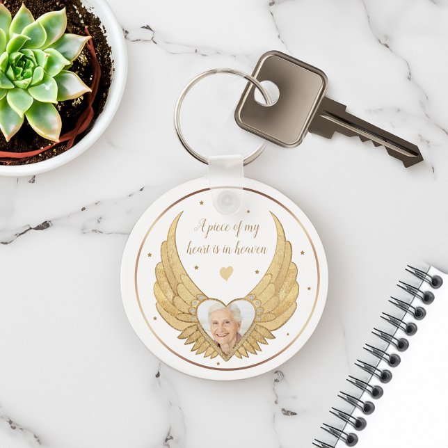 Foto Memorial Golden Angel Wings & Custom Message Schlüsselanhänger (Photo Memorial Golden Angel Wings & Custom Message Keychain)