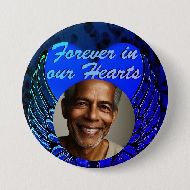 Foto Memorial Heart Angel Wings Button (Vorderseite)