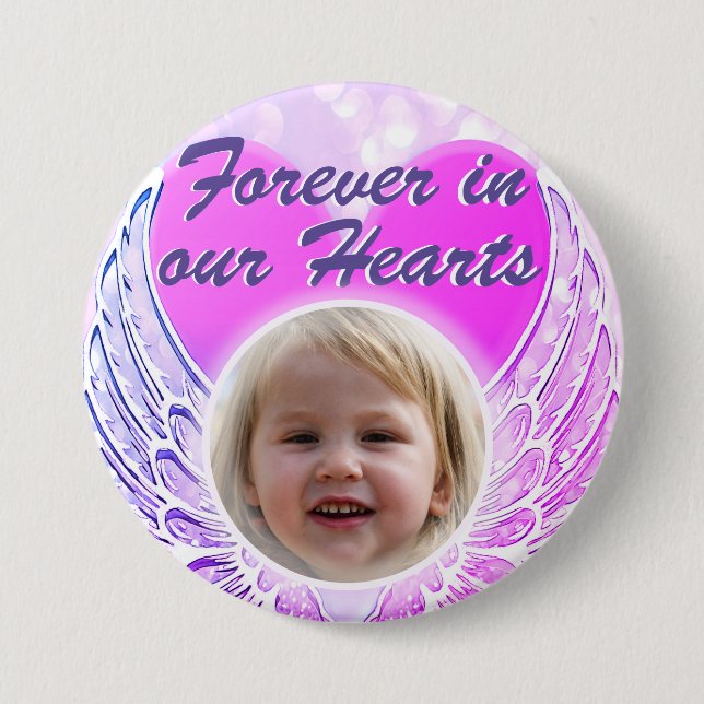 Foto Memorial Heart Angel Wings Button (Vorderseite)