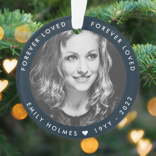 Foto-Memorial | Navy Blue Foto Tribute Christmas Ornament (Von Creator hochgeladen)
