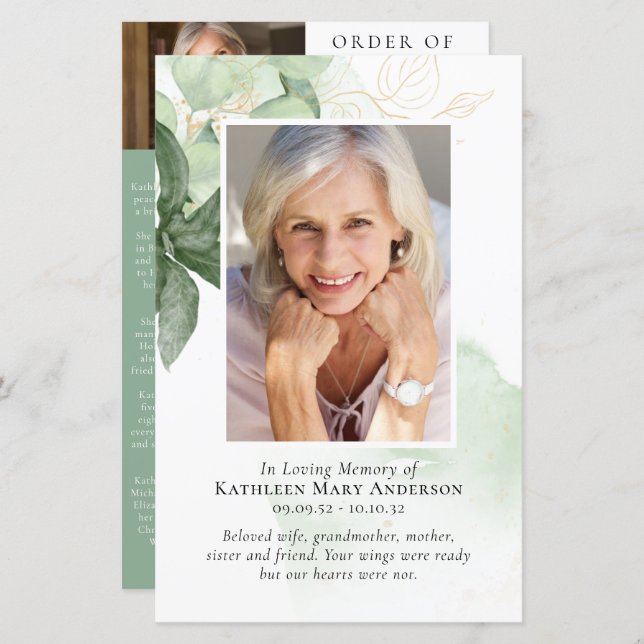 FOTO-Memorial-Service-Programm "Grüne Umgebung" (Vorne/Hinten)