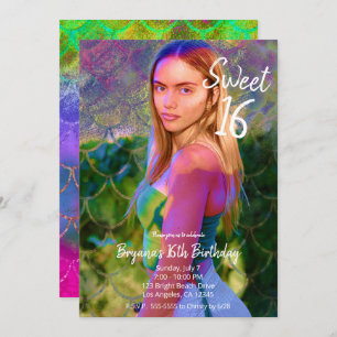 Foto Mermaid Farbe Splash Sweet 16 Party Einladung