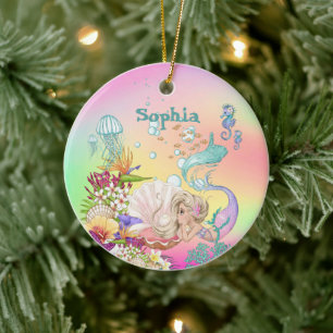 Foto Mermaid Pink Blue Niedlich Rainbow Keramik Ornament