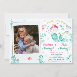 Foto mermicorn Geburtstagseinladung für zwei Mädch Einladung