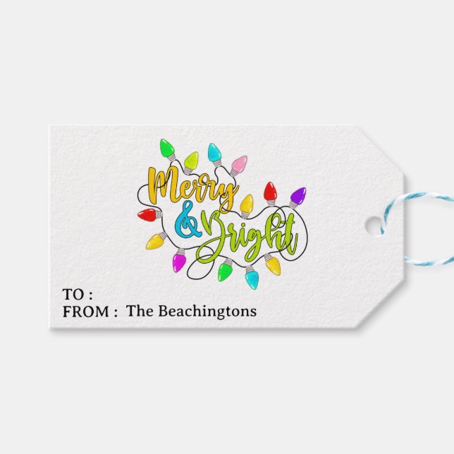 *~* FOTO Merry Bright AP44 Weihnachtsgeschenk Tag Geschenkanhänger (Vorderseite (Horizontal))