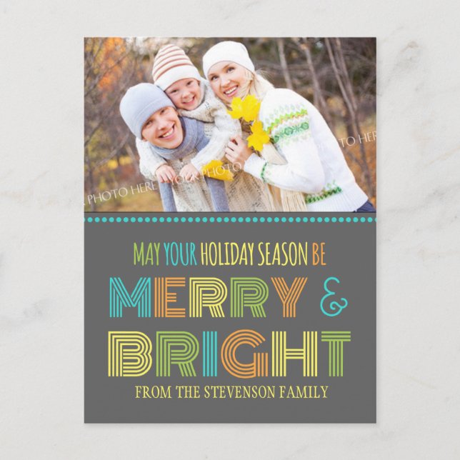 Foto Merry & Bright Postcard Bunte Weihnachten (Vorderseite)