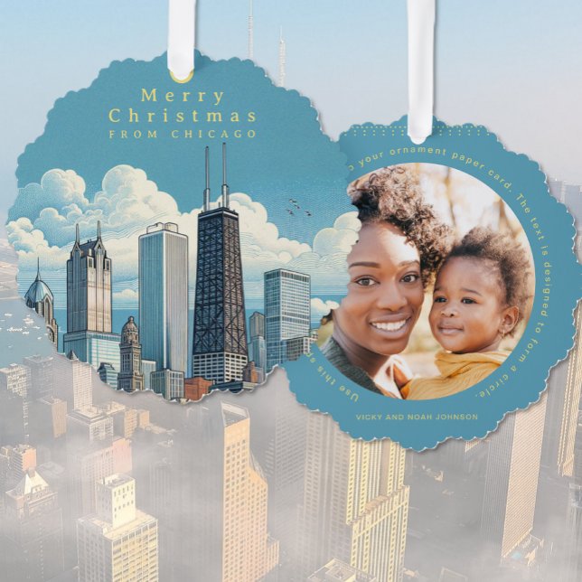 Foto Merry Christmas Chicago Ornament Card hinzufü Karte (Add Photo Merry Christmas Chicago Ornament Card (front and back))