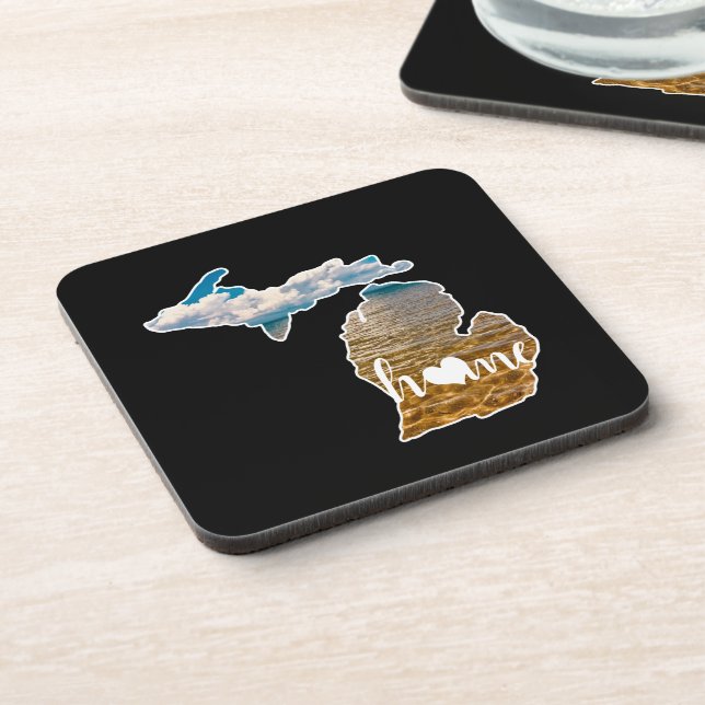 Foto Michigan Silhouette mit Zuhause auf Schwarz Getränkeuntersetzer (Linke Seite)