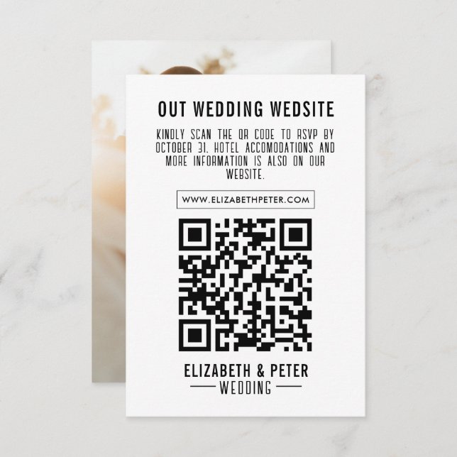 Foto Minimal Retro Black Wedding Qr Code RSVP Karte (Vorne/Hinten)