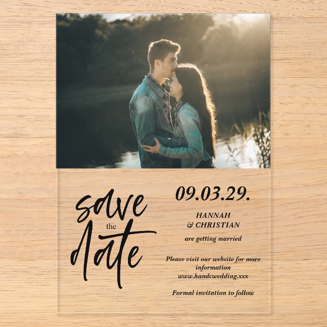 Foto-Minimalist Save-the-Date Acryleinladungen (Vorderseite)
