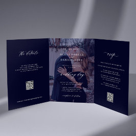 Foto minimalistisch Mitternachtsblaue Hochzeit in  Dreifach Gefaltete Ankündigung