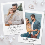 Foto Minimalistisch Script Elegante Hochzeit Save The Date<br><div class="desc">Einfache Minimalistische Hochzeit Speichern Sie die Datumskarte. Dieses Design zeichnet sich durch eine zeitlose und vielseitige Anordnung mit Fotos sowohl vorne als auch hinten aus, die jeweils mit abgerundeten Kanten für eine sanfte, elegante Touch sorgen. Die Vorderseite zeigt "Save the Date" in einer stilvollen Mischung aus Drehbuch, Serif und einfachen...</div>