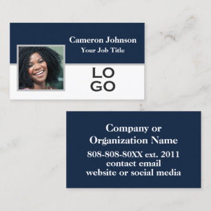 Foto mit benutzerdefiniertem Logo für Navy Blue Visitenkarte