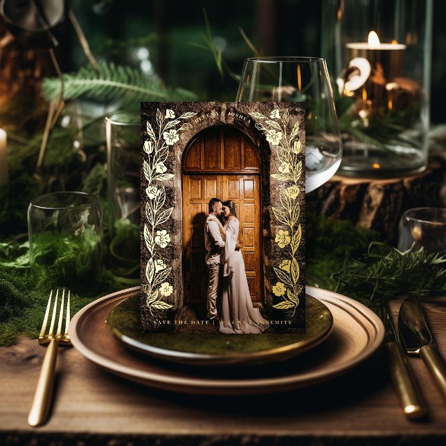 Foto mit Blumenmuster Save the Date Folieneinladung (Von Creator hochgeladen)