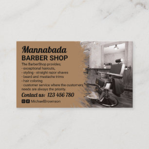 Foto mit braunem Retrostuhl Visitenkarte